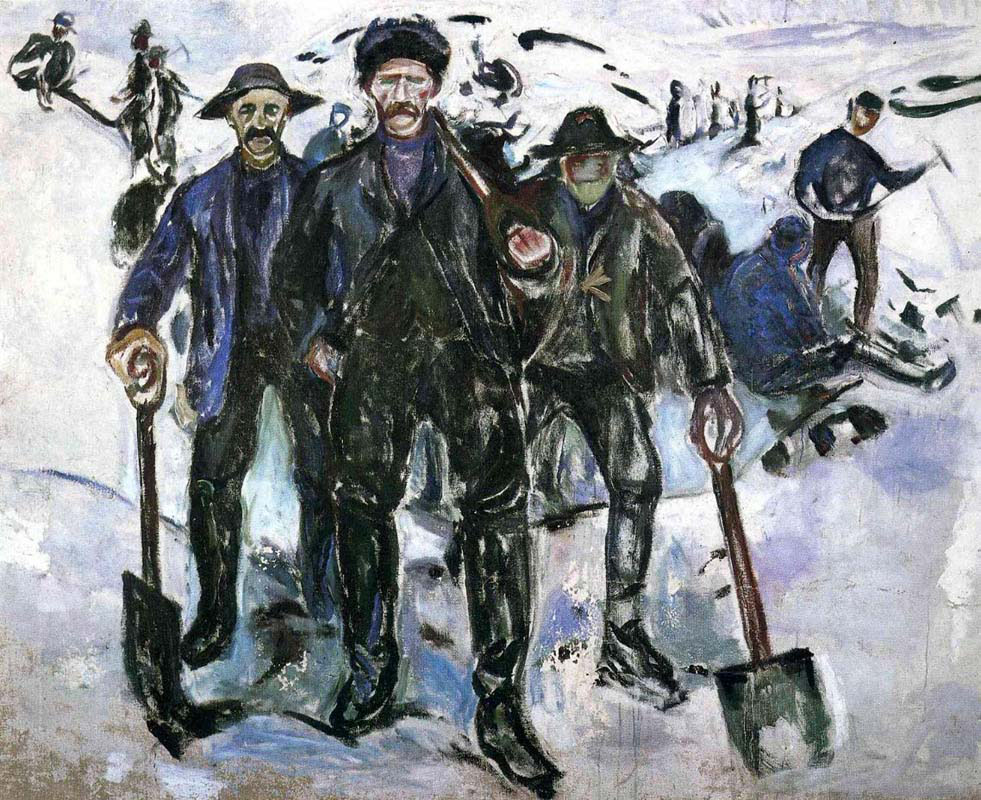 workers in the snow